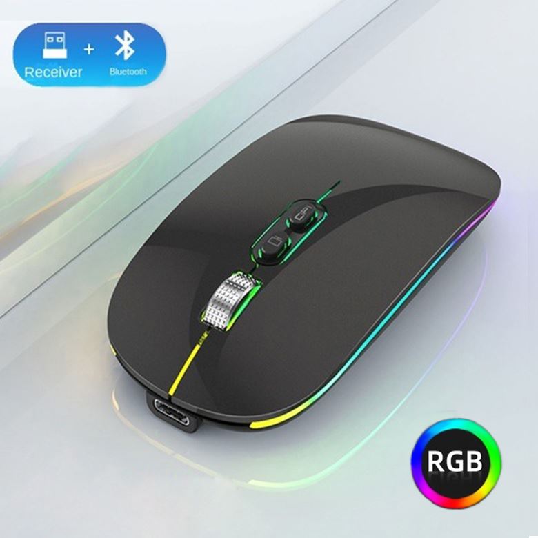 Mouse Recargable RGB LED Gamer Bluetooth Dual Carga Tipo C - Negro